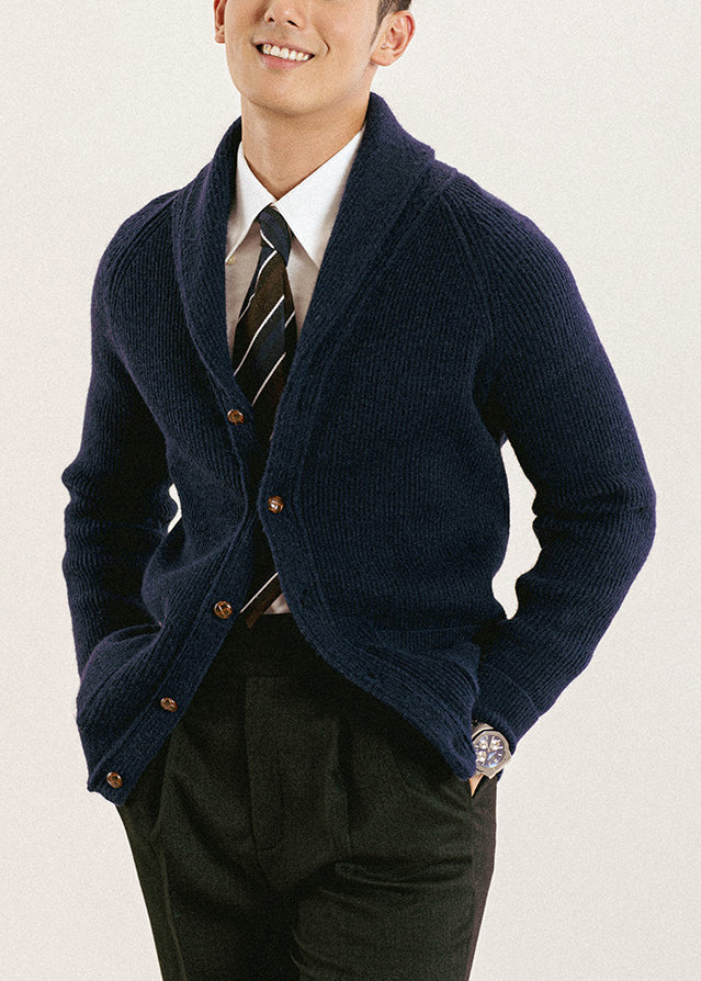 Slim Fit Navy Peter Pan Collar Button Knit Men Cardigans Fall