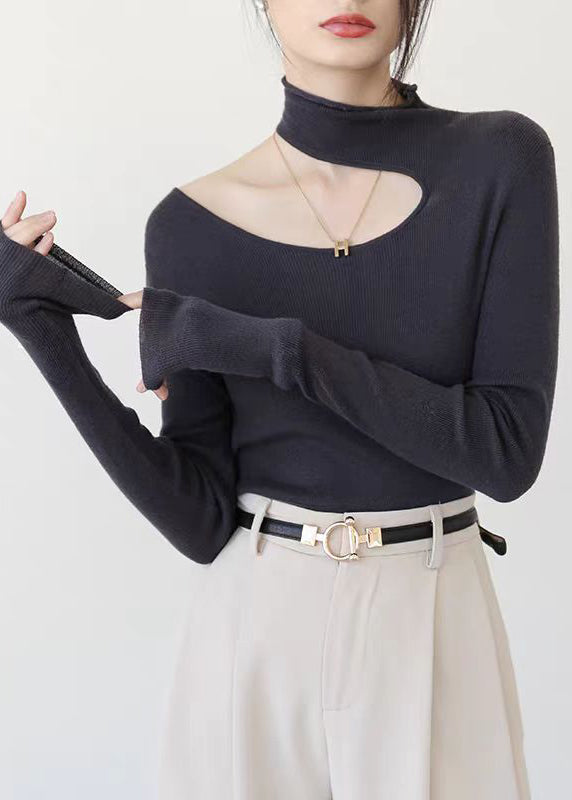 Slim Fit Navy Peter Pan Collar Hollow Out Knit Sweater Top Fall