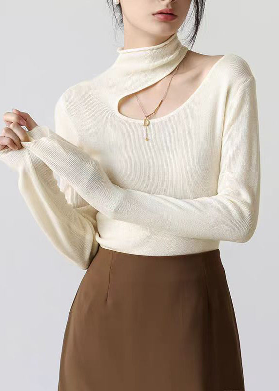 Slim Fit Navy Peter Pan Collar Hollow Out Knit Sweater Top Fall