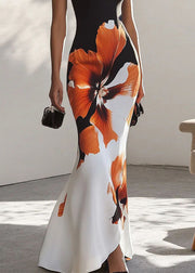 Slim Fit O Neck Print Cotton Long Dress Sleeveless