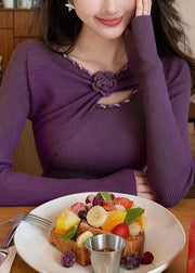 Slim Fit Oatmeal Floral Solid Knit Sweater Fall