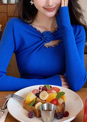 Slim Fit Oatmeal Floral Solid Knit Sweater Fall