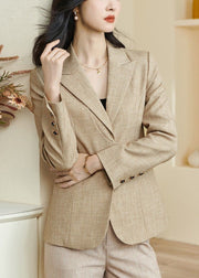 Slim Fit Oatmeal Notched Pockets Spandex Coats Fall