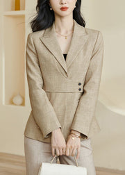 Slim Fit Oatmeal Notched Pockets Spandex Coats Fall