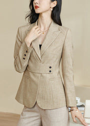 Slim Fit Oatmeal Notched Pockets Spandex Coats Fall