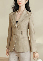 Slim Fit Oatmeal Notched Pockets Spandex Coats Fall