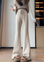 Slim Fit Oatmeal Ruffled Drawstring Knit Flare Bottoms Fall