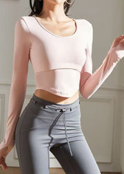 Slim Fit Pink Patchwork Hollow Out Yoga Tops Fall