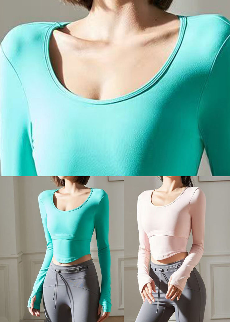 Slim Fit Pink Patchwork Hollow Out Yoga Tops Fall
