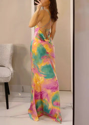 Slim Fit Pink Print High Waist Spaghetti Strap Dress Sleeveless