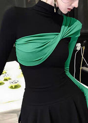 Slim Fit Purple Asymmetrical Patchwork Cotton T Shirts Fall