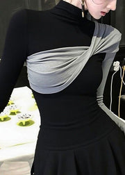 Slim Fit Purple Asymmetrical Patchwork Cotton T Shirts Fall