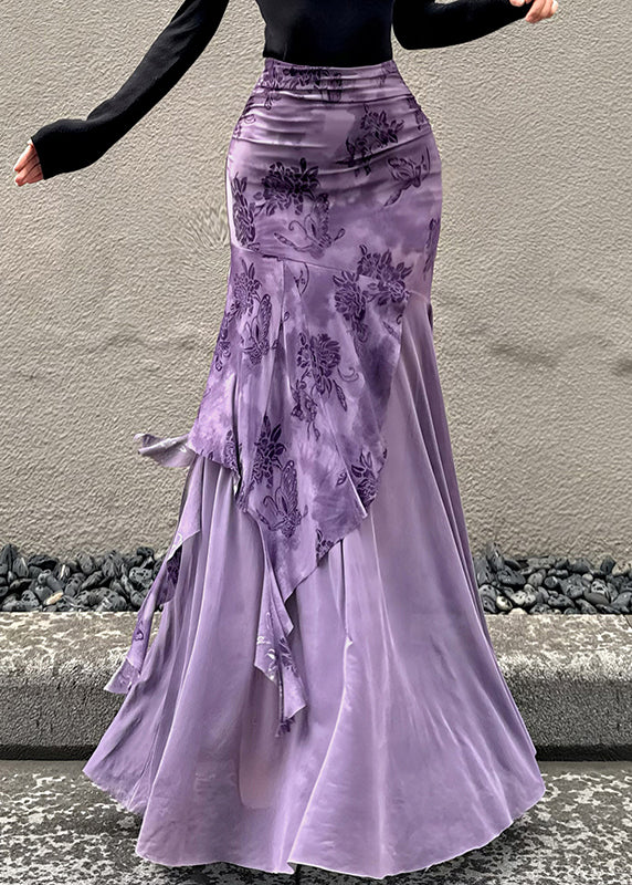 Slim Fit Purple Asymmetrical Patchwork Tulle Skirt Summer