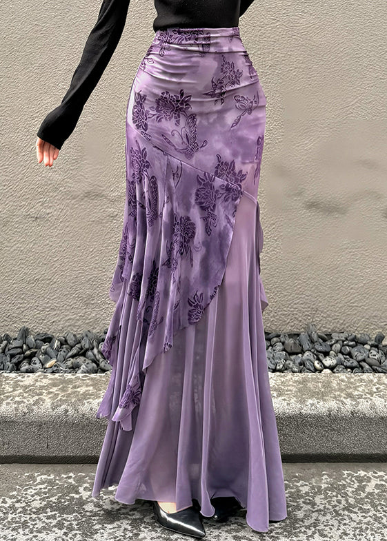 Slim Fit Purple Asymmetrical Patchwork Tulle Skirt Summer