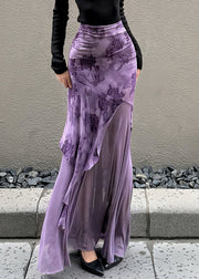 Slim Fit Purple Asymmetrical Patchwork Tulle Skirt Summer