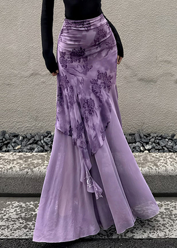 Slim Fit Purple Asymmetrical Patchwork Tulle Skirt Summer