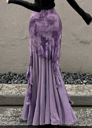 Slim Fit Purple Asymmetrical Patchwork Tulle Skirt Summer
