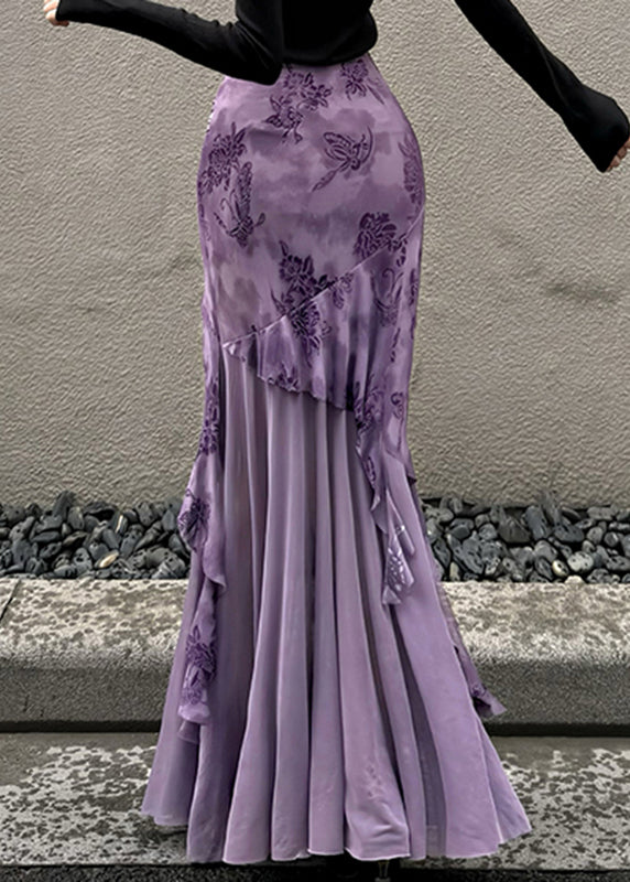 Slim Fit Purple Asymmetrical Patchwork Tulle Skirt Summer