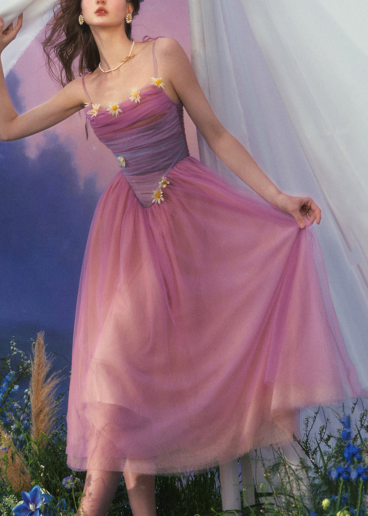 Slim Fit Purple Backless High Waist Tulle Spaghetti Strap Dress Sleeveless