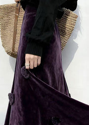 Slim Fit Purple Ruffled Floral High Waist Silk Velvet Skirt Winter