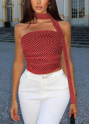 Slim Fit Red Bow Dot Cotton Vest Sleeveless