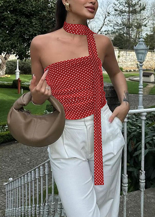 Slim Fit Red Bow Dot Cotton Vest Sleeveless