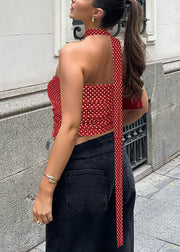 Slim Fit Red Bow Dot Cotton Vest Sleeveless