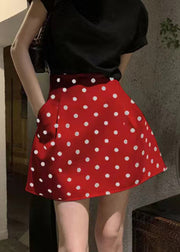 Slim Fit Red Dot Pockets High Waist Cotton Skirt Summer