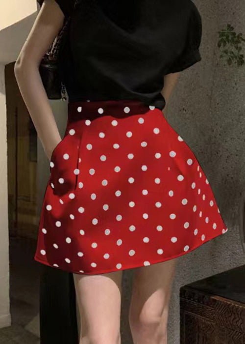 Slim Fit Red Dot Pockets High Waist Cotton Skirt Summer