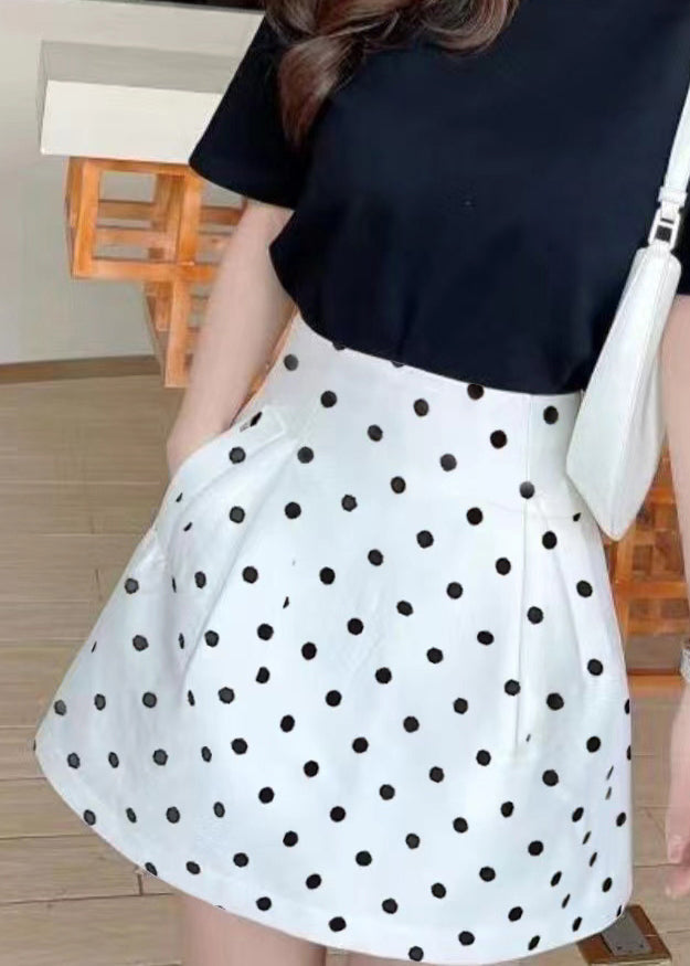 Slim Fit Red Dot Pockets High Waist Cotton Skirt Summer