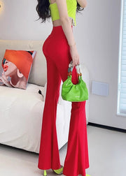 Slim Fit Red High Waist Solid Nylon Flare Leggings