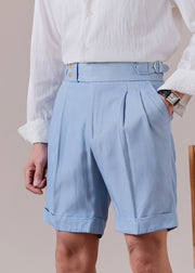 Slim Fit Sky Blue Pockets High Waist Cotton Mens Shorts Summer
