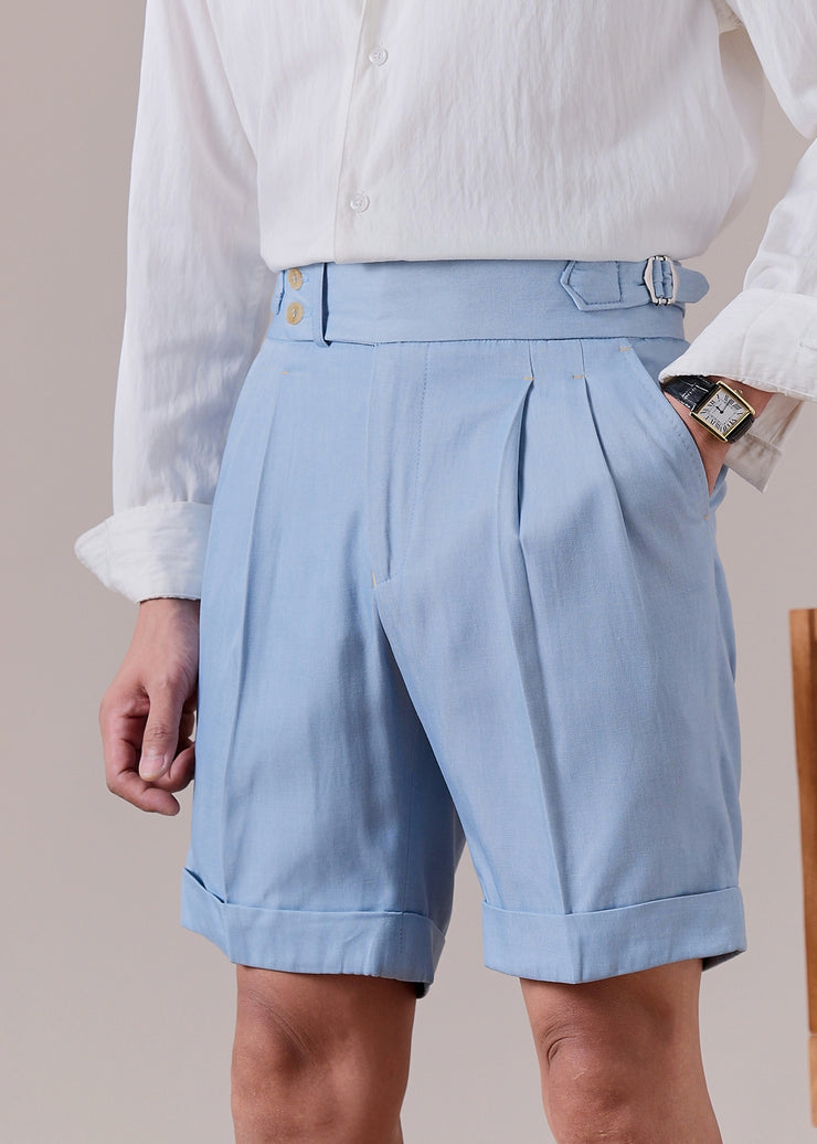 Slim Fit Sky Blue Pockets High Waist Cotton Mens Shorts Summer