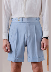 Slim Fit Sky Blue Pockets High Waist Cotton Mens Shorts Summer