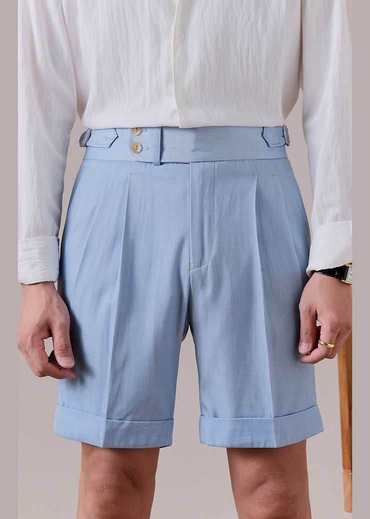 Slim Fit Sky Blue Pockets High Waist Cotton Mens Shorts Summer