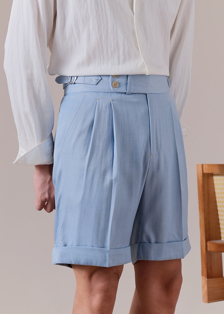 Slim Fit Sky Blue Pockets High Waist Cotton Mens Shorts Summer