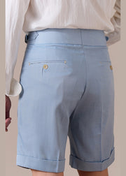 Slim Fit Sky Blue Pockets High Waist Cotton Mens Shorts Summer