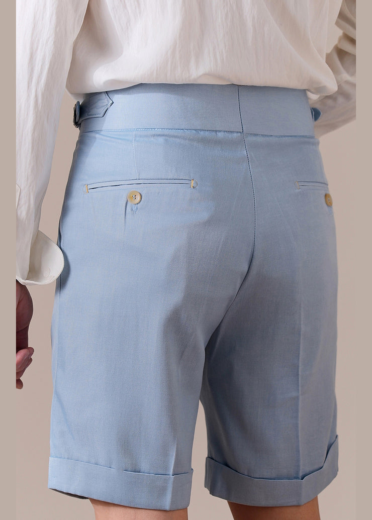 Slim Fit Sky Blue Pockets High Waist Cotton Mens Shorts Summer