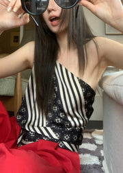 Slim Fit Striped Asymmetrical Print Cotton Tank Sleeveless