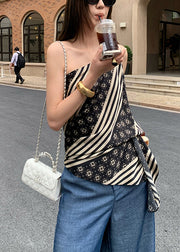 Slim Fit Striped Asymmetrical Print Cotton Tank Sleeveless