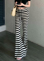 Slim Fit Striped Lace Up Cotton Flared Trousers Fall