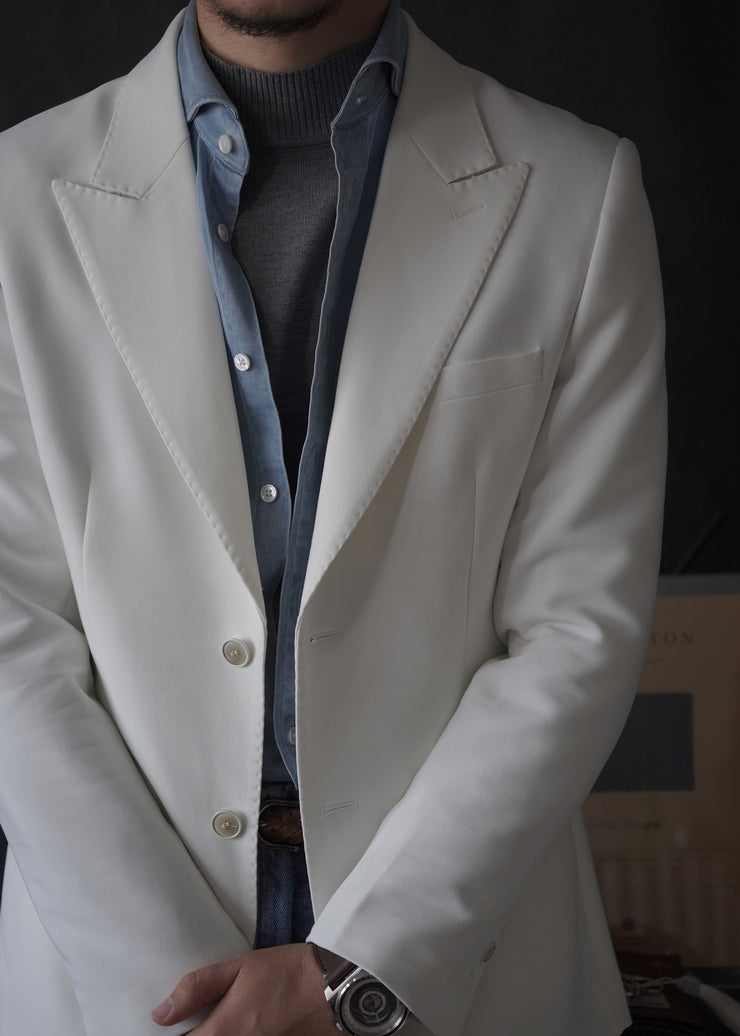Slim Fit White Notched Button Pockets Spandex Men Coat Fall