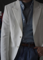 Slim Fit White Notched Button Pockets Spandex Men Coat Fall
