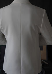 Slim Fit White Notched Button Pockets Spandex Men Coat Fall