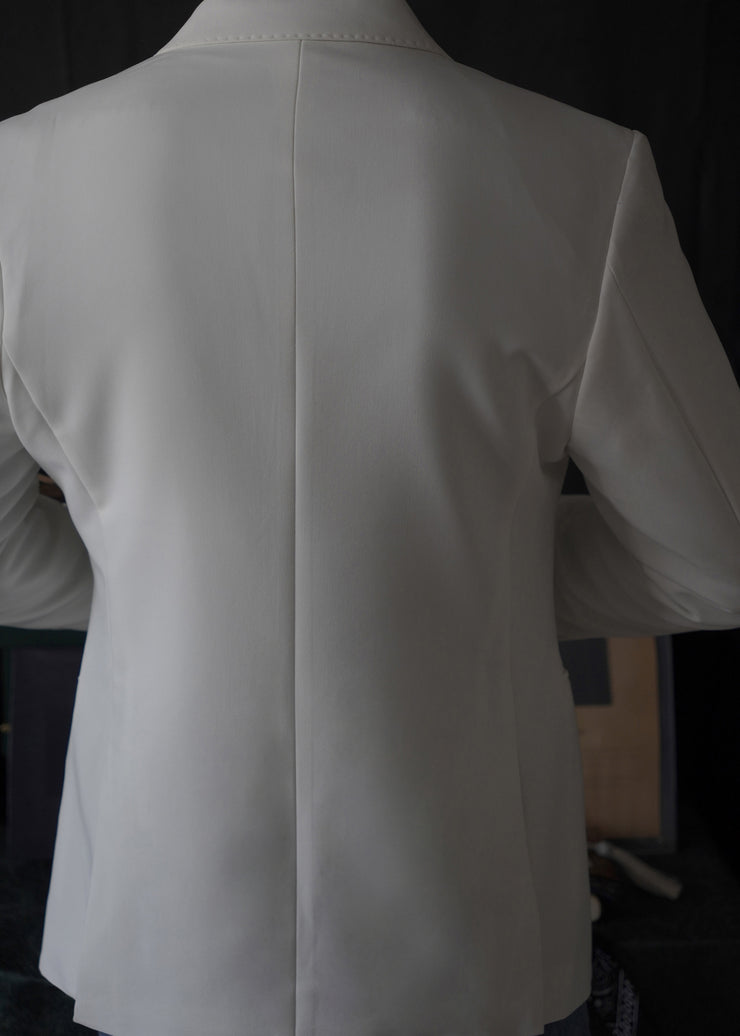 Slim Fit White Notched Button Pockets Spandex Men Coat Fall