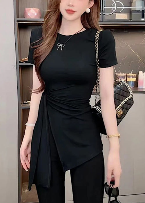 Slim Fit White O Neck Side Open Lace Up Cotton T Shirt Sleeveless
