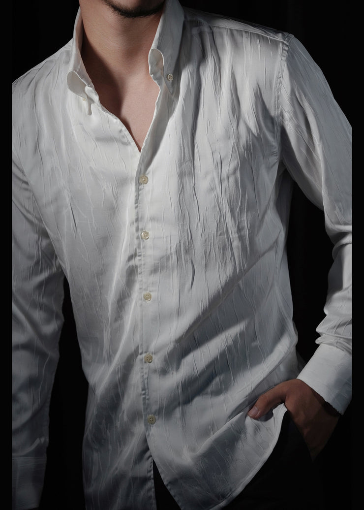 Slim Fit White Original Design Button Silk Shirts Men Fall