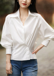Slim Fit White Peter Pan Collar Button Cotton Shirt Fall