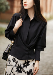 Slim Fit White Peter Pan Collar Button Cotton Shirt Fall