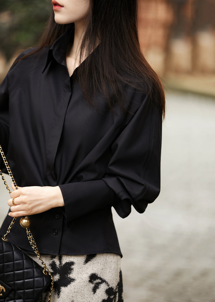 Slim Fit White Peter Pan Collar Button Cotton Shirt Fall